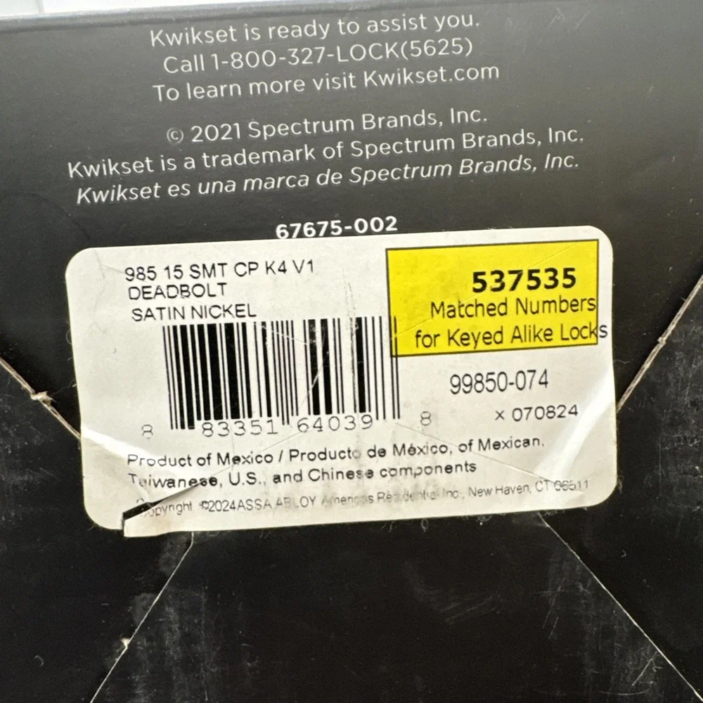KWIKSET 99850-074 SATIN NICKEL DOUBLE‎ CYLINDER DEADBOLT FEATURING SMARTKEY